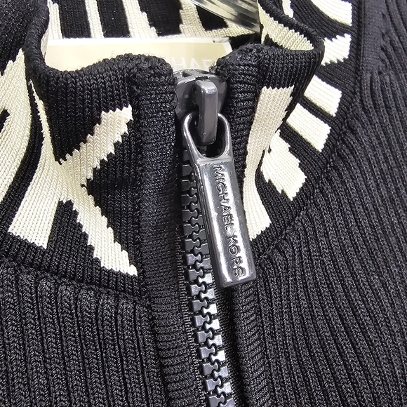 Nwot Michael Kors Black Ribbed Knit MK Logo Neckline Shortsleeve Zipfront Dress - Picture 9 of 17